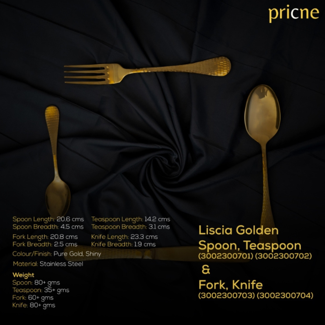 Liscia Regular Cutlery Set of 4 Pure Gold Gloss