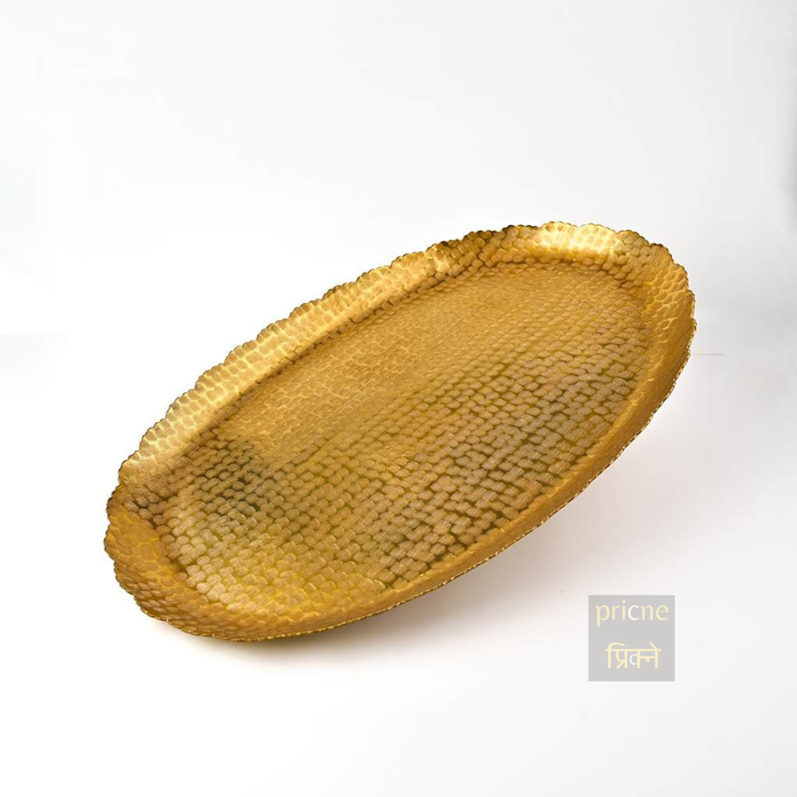 Nail Scratched Gold Serving Tray - Pure Gold Matte Oval Zigzag Edges