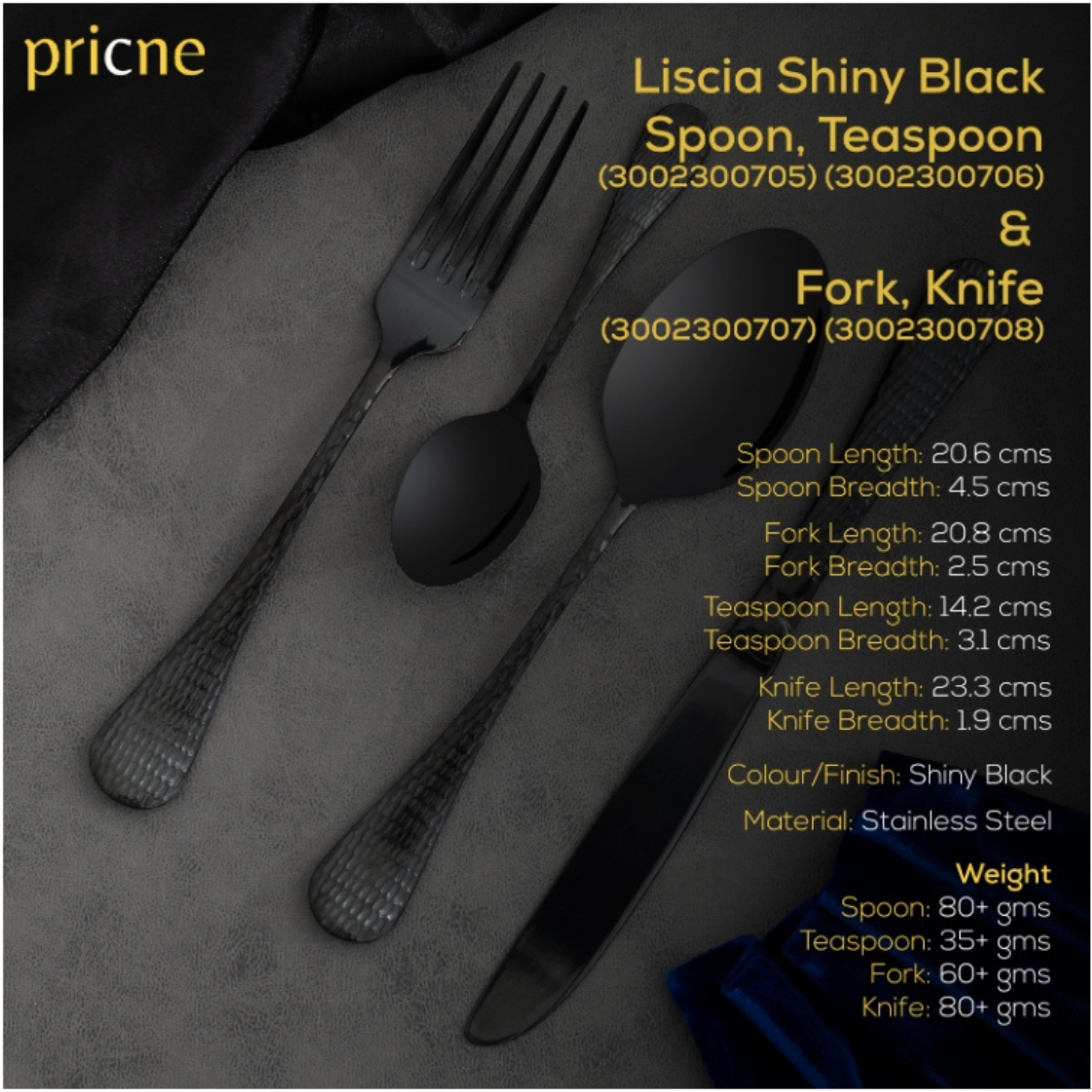 Liscia Regular cutlery Set of 4 Shiny Black