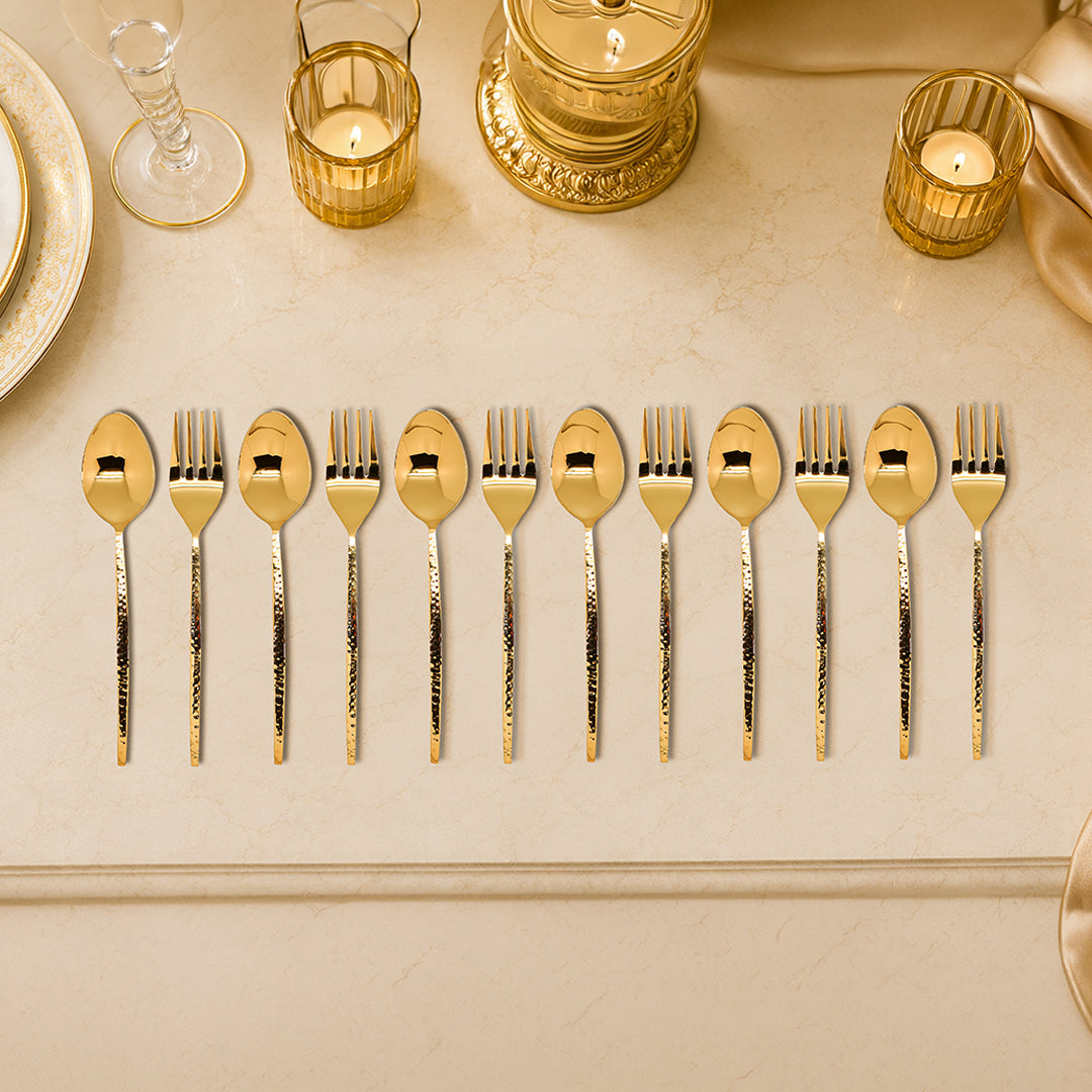 Grassetto Spoons & Fork Set of 12 Gold Gloss