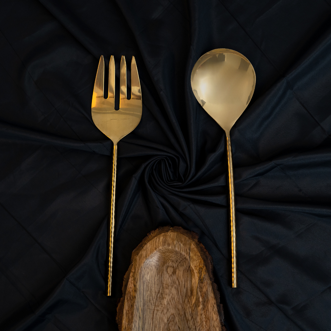 Bello Salad Server Set - Hammered Handle
