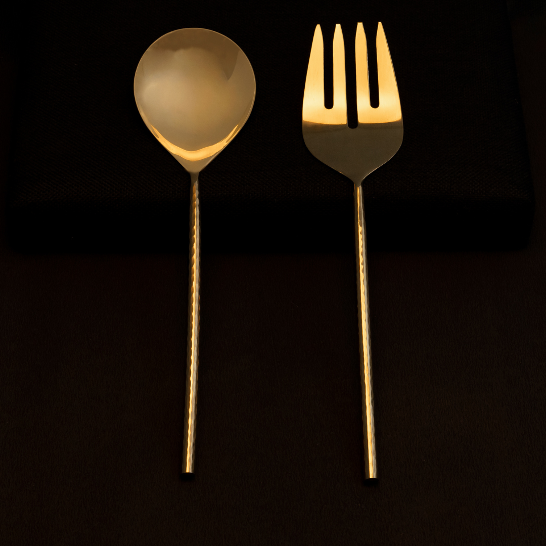 Bello Salad Server Set - Hammered Handle