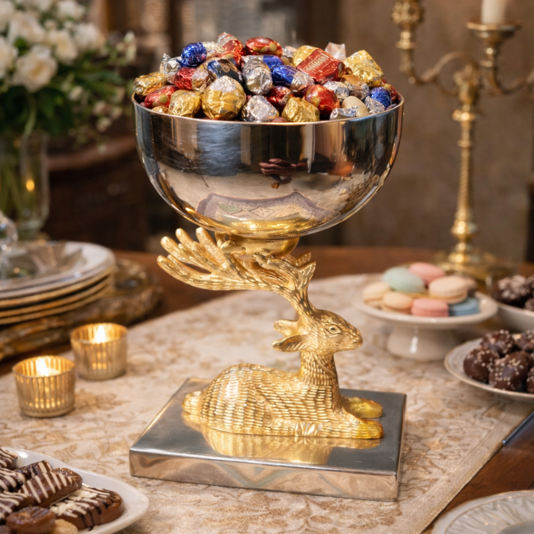 Anima Deer Dry Fruit Serving Bowl - Golden
