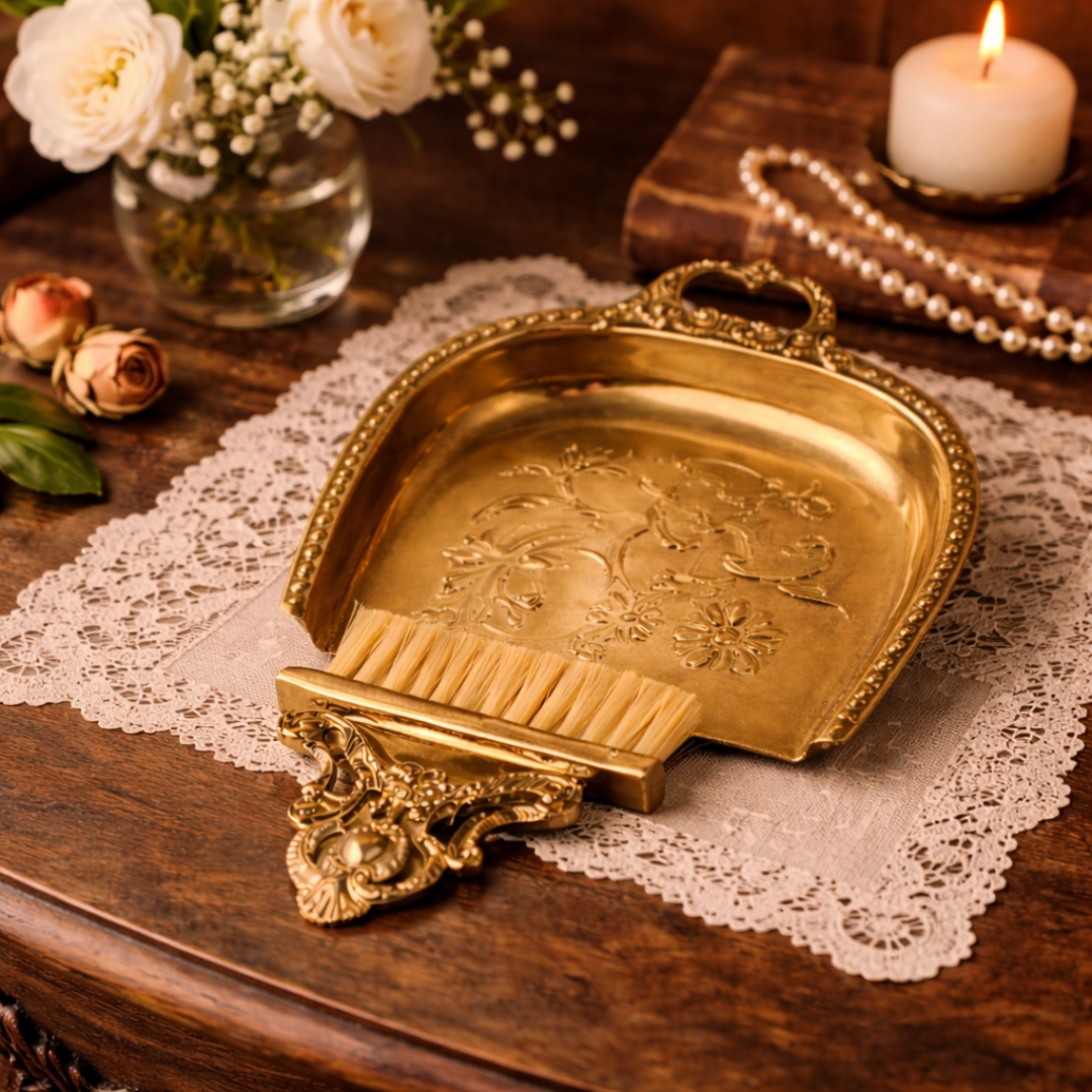 Latifa Pure Brass Dust Pan and Brush Set - With Gift Box and Packaging