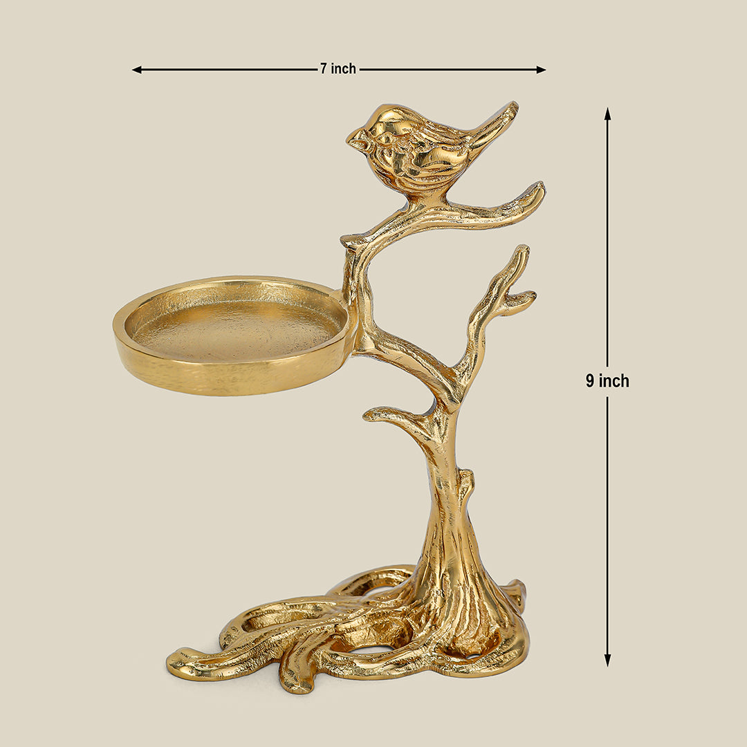 Liscia Bird Tree Candle Stand  Golden Gloss