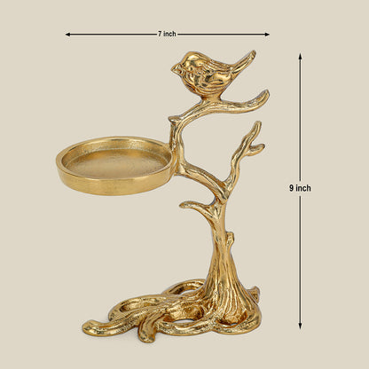 Liscia Bird Tree Candle Stand  Golden Gloss