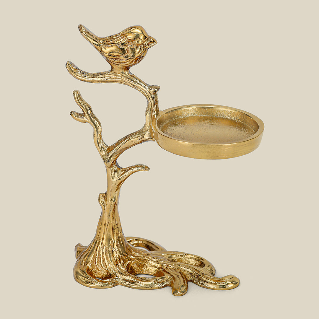 Liscia Bird Tree Candle Stand  Golden Gloss
