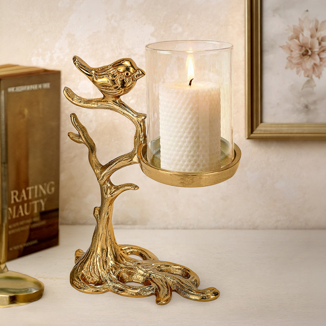 Liscia Bird Tree Candle Stand  Golden Gloss