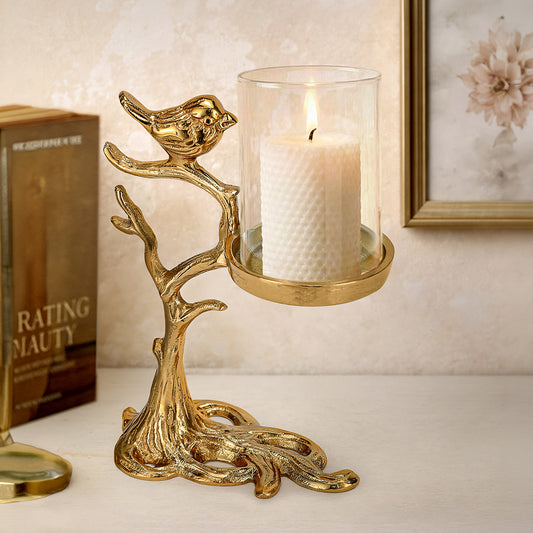 Liscia Bird Tree Candle Stand  Golden Gloss