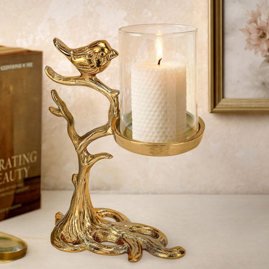 Liscia Bird Tree Candle Stand Golden Gloss With Gift Box