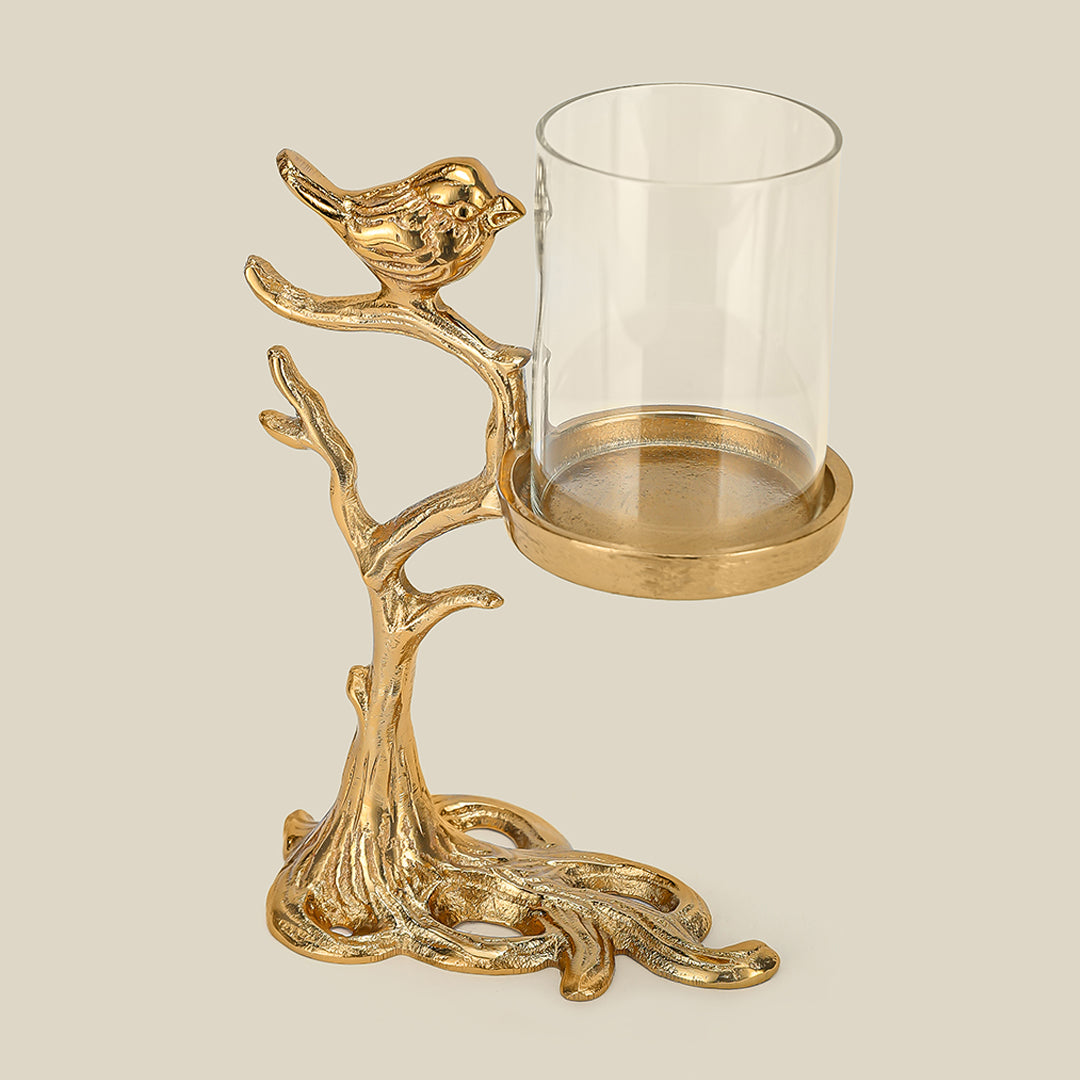 Liscia Bird Tree Candle Stand  Golden Gloss