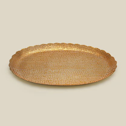 Nail Scratched Gold Serving Tray - Pure Gold Matte Oval Zigzag Edges