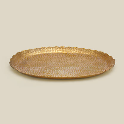 Nail Scratched Gold Serving Tray - Pure Gold Matte Oval Zigzag Edges