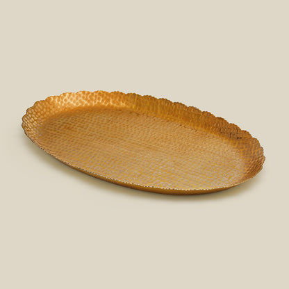 Nail Scratched Gold Serving Tray - Pure Gold Matte Oval Zigzag Edges
