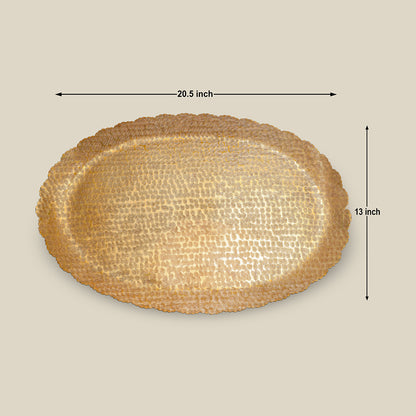 Nail Scratched Gold Serving Tray - Pure Gold Matte Oval Zigzag Edges