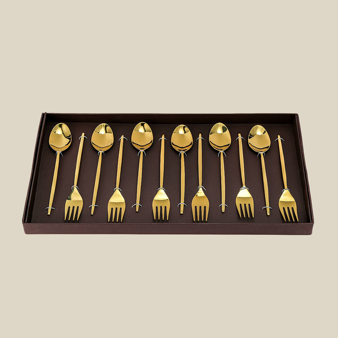 Grassetto Spoons & Fork Set of 12 Gold Gloss