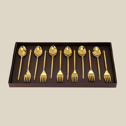 Grassetto Spoons & Fork Set of 12 Gold Gloss