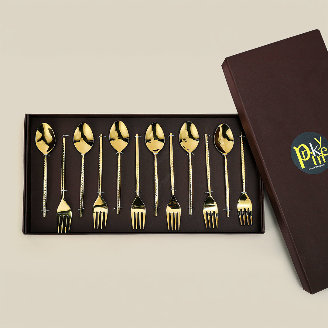 Grassetto Spoons & Fork Set of 12 Gold Gloss