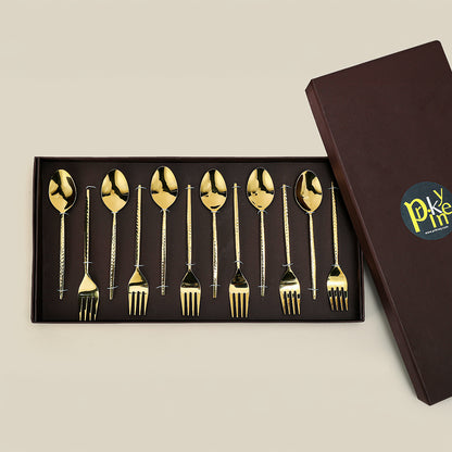 Grassetto Spoons & Fork Set of 12 Gold Gloss