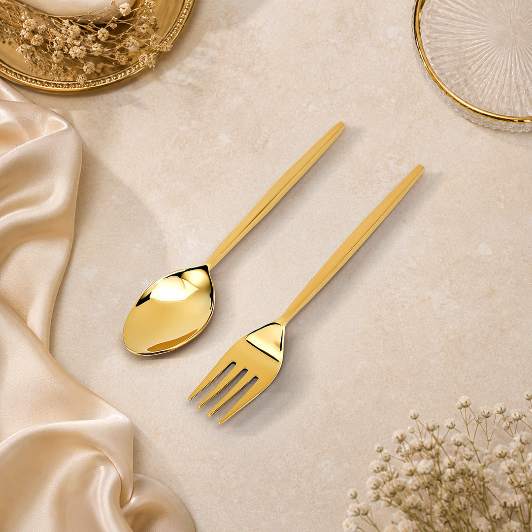 Grassetto Spoons & Fork Set of 12 Gold Gloss