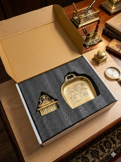 Latifa Pure Brass Dust Pan and Brush Set - With Gift Box and Packaging