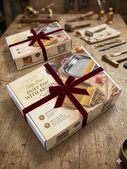 Latifa Pure Brass Dust Pan and Brush Set - With Gift Box and Packaging