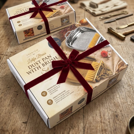 Latifa Pure Brass Dust Pan and Brush Set - With Gift Box and Packaging