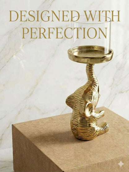 Anima Elephant Candle Stand Golden Gloss With Gift Box