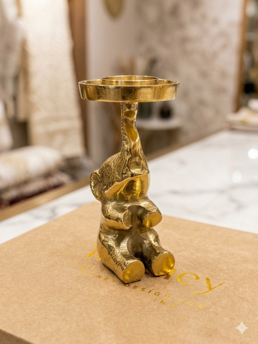 Anima Elephant Candle Stand Golden Gloss With Gift Box