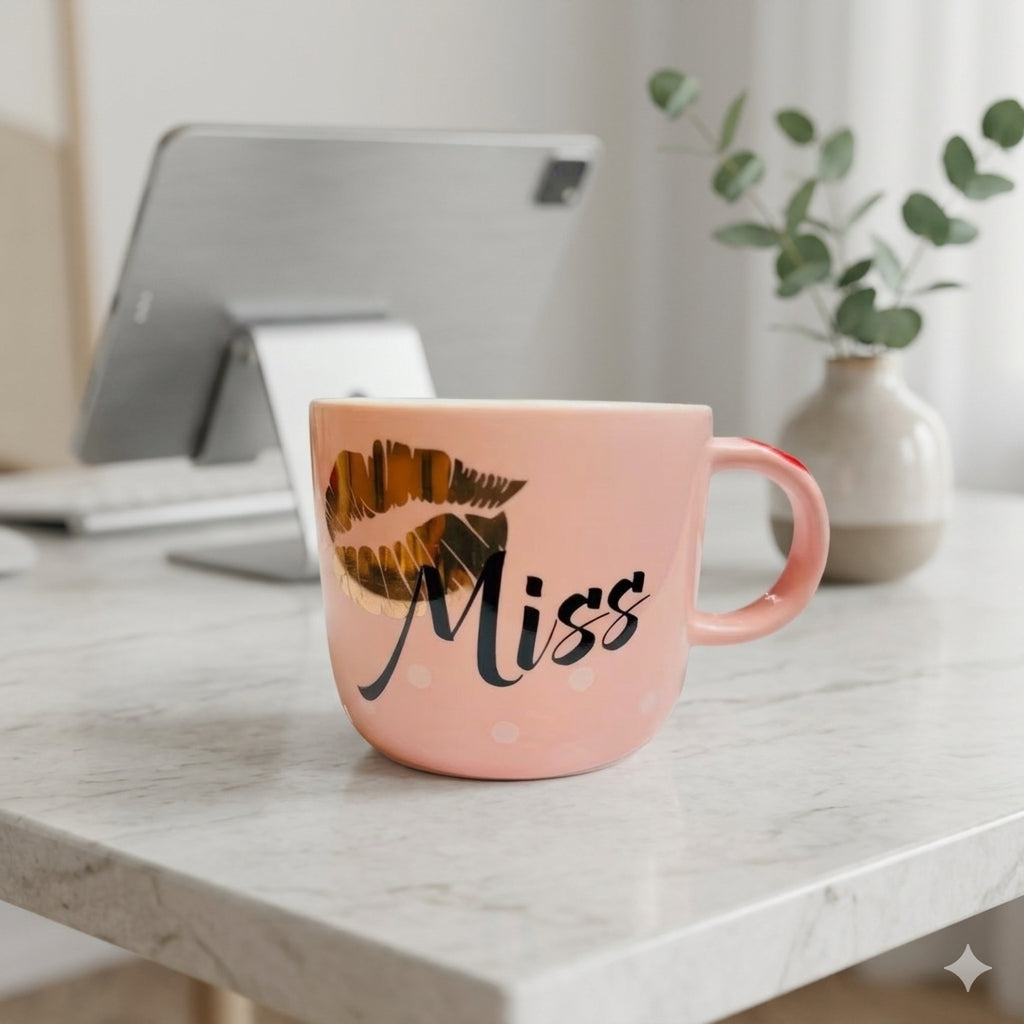 Amour Kiss and Miss Ceramic Tea Set Including Cup, Teaspoon and Platter  Pink