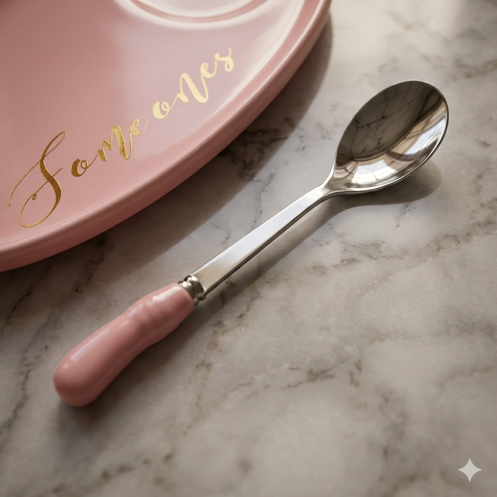 Amour Kiss and Miss Ceramic Tea Set Including Cup, Teaspoon and Platter  Pink
