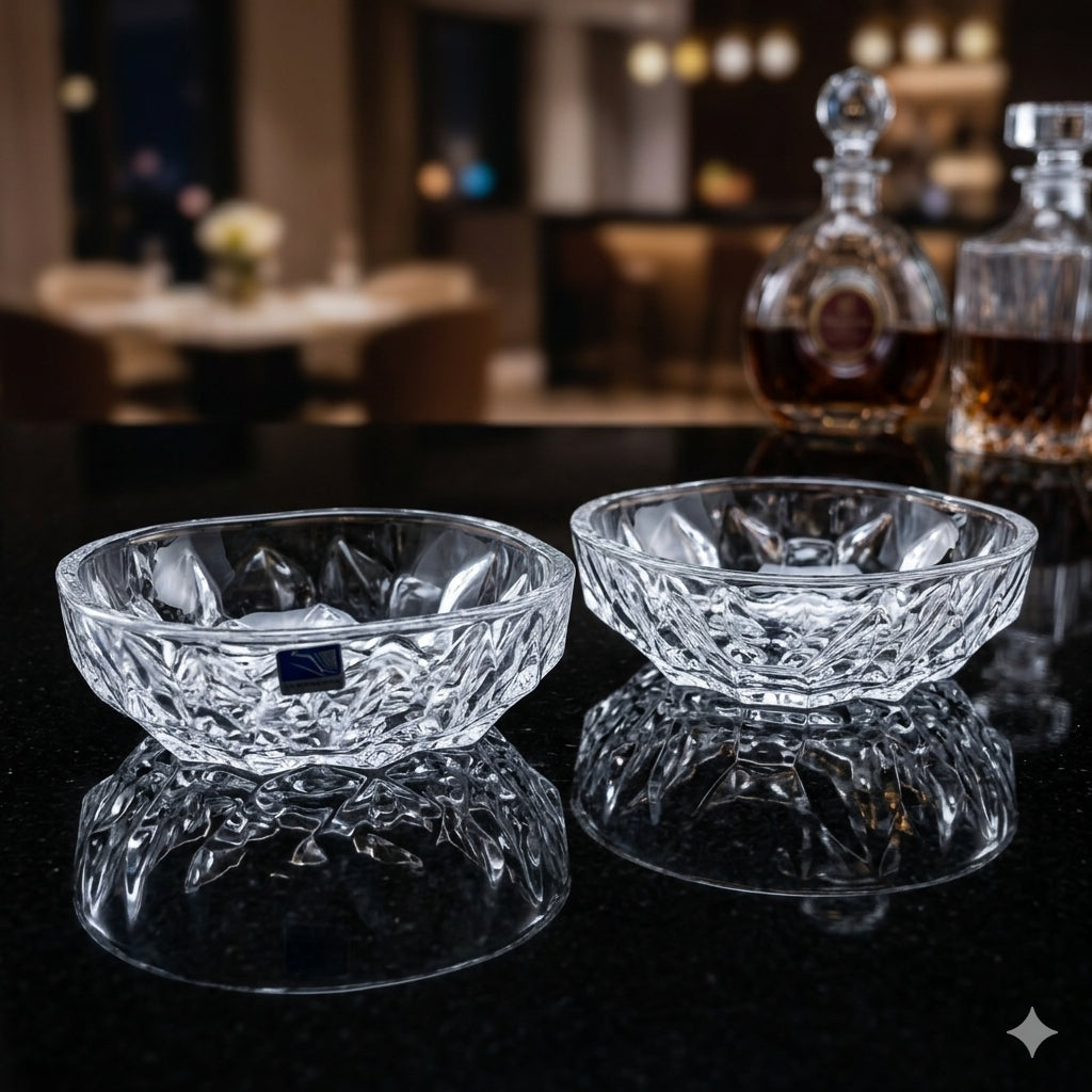 Molla Diamond Style Glass Tea Set of 3 (2 Bowls and 1 Platter)  Clear