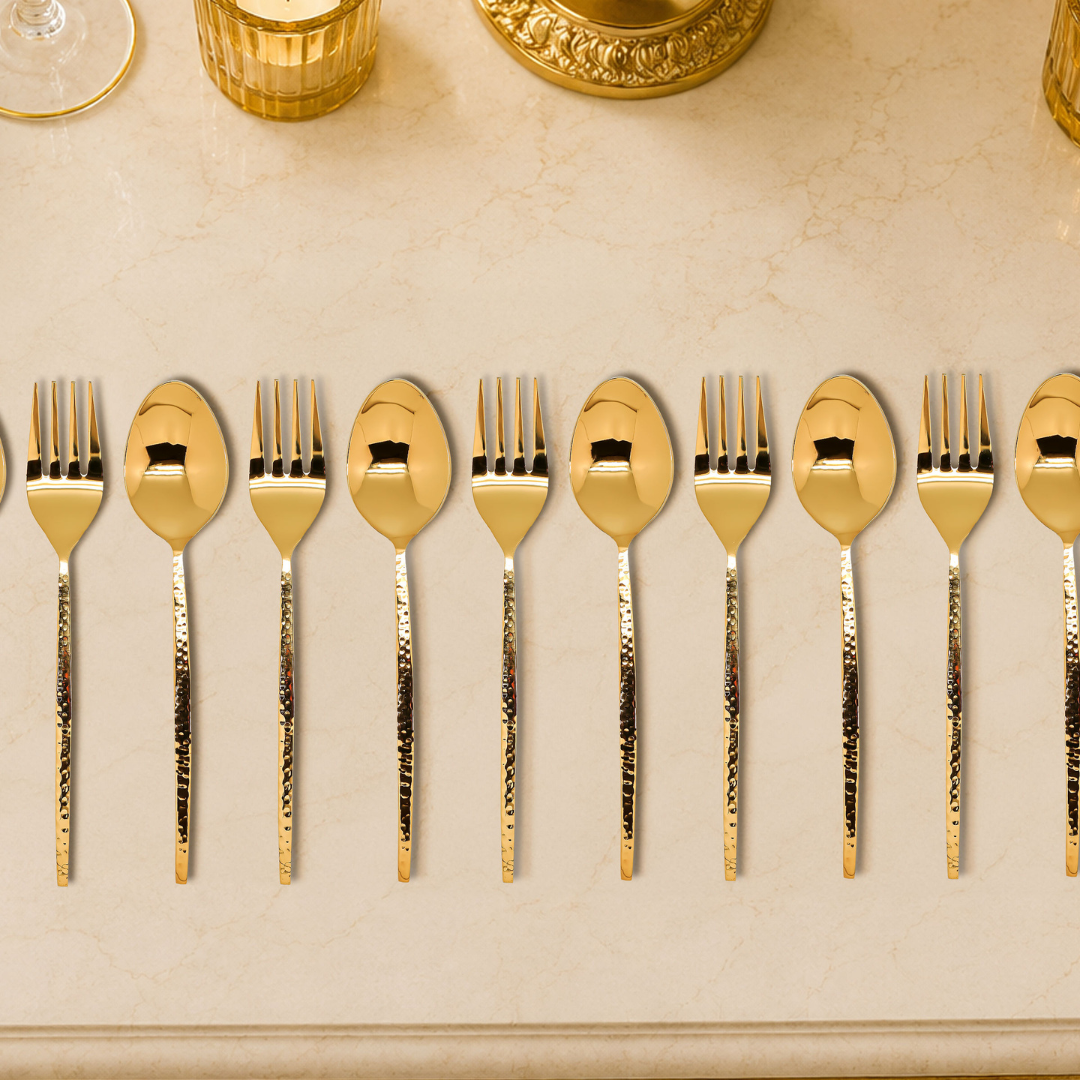 Grassetto Spoons & Fork Set of 12 Gold Gloss