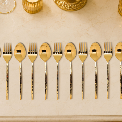 Grassetto Spoons & Fork Set of 12 Gold Gloss
