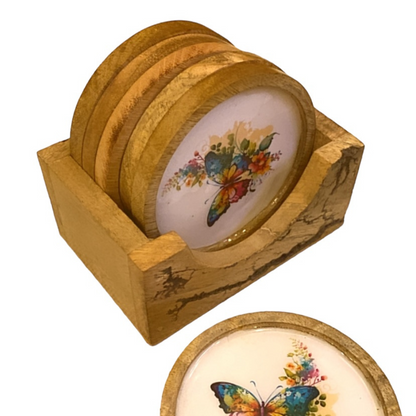 Trendy Wooden coasters set of 6 with case