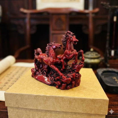 Anima Crimson Galloping Red Horses Statue