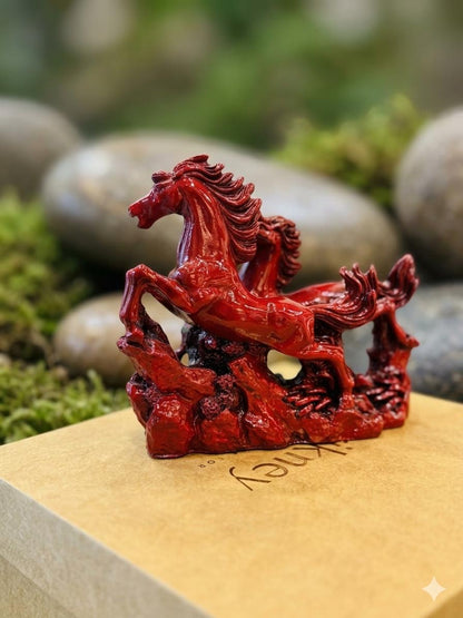 Anima Crimson Galloping Red Horses Statue