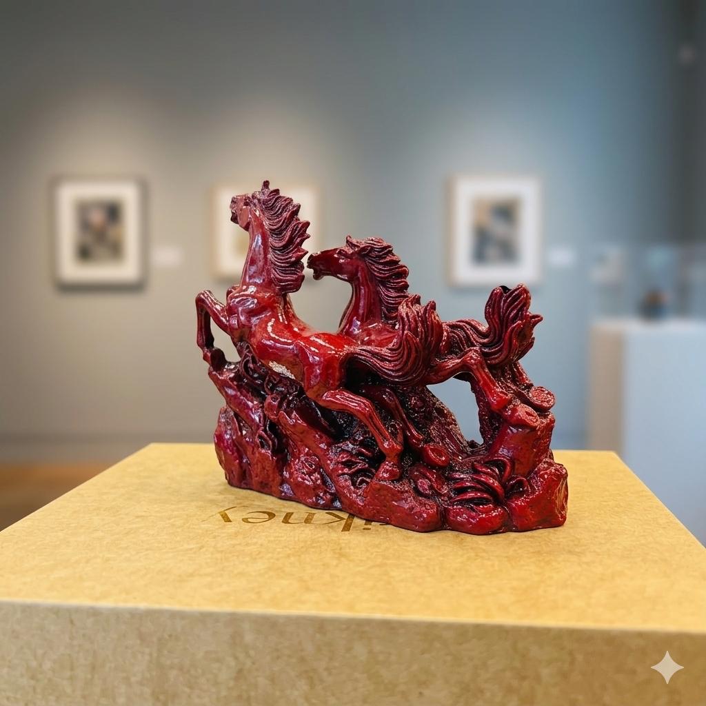 Anima Crimson Galloping Red Horses Statue