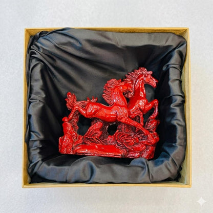 Anima Crimson Galloping Red Horses Statue