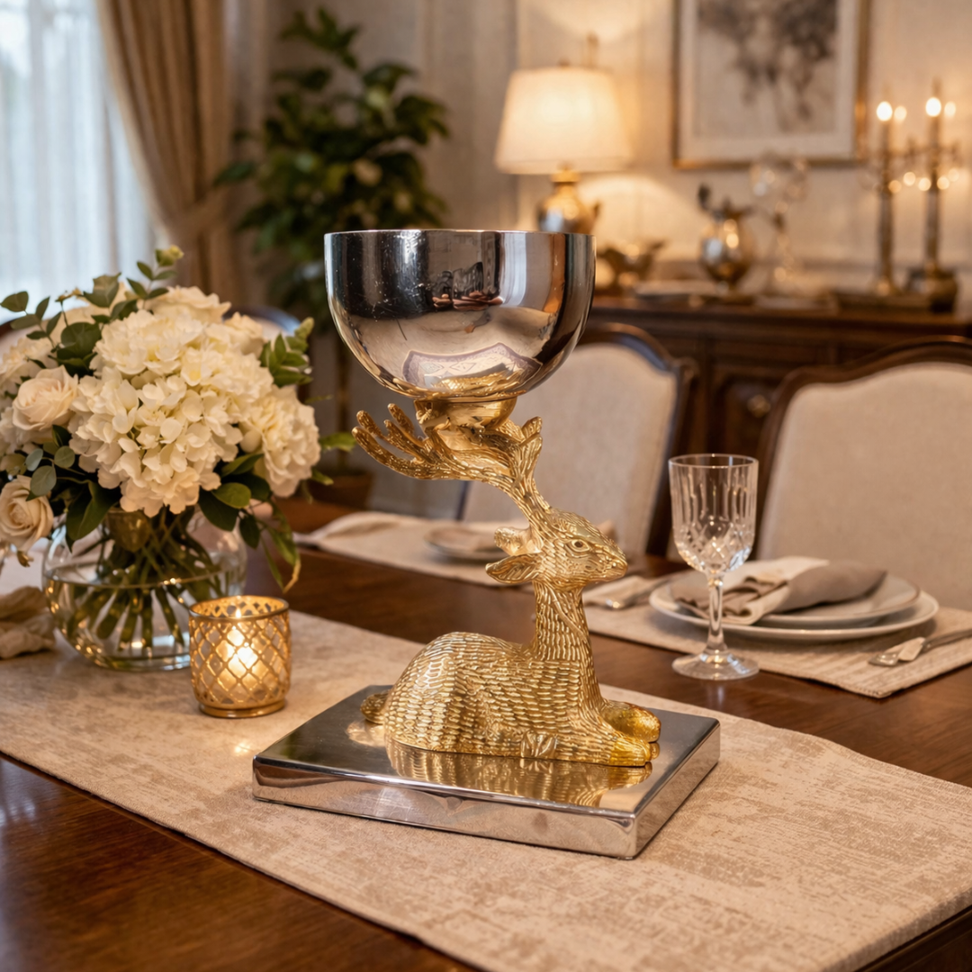 Anima Deer Dry Fruit Serving Bowl - Golden