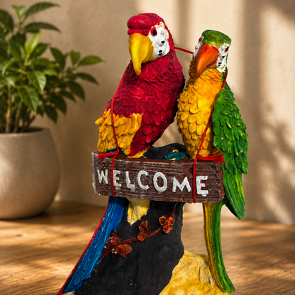Anima Resin Handmade and Hand Painted Pair of Parrots for Welcome Matte