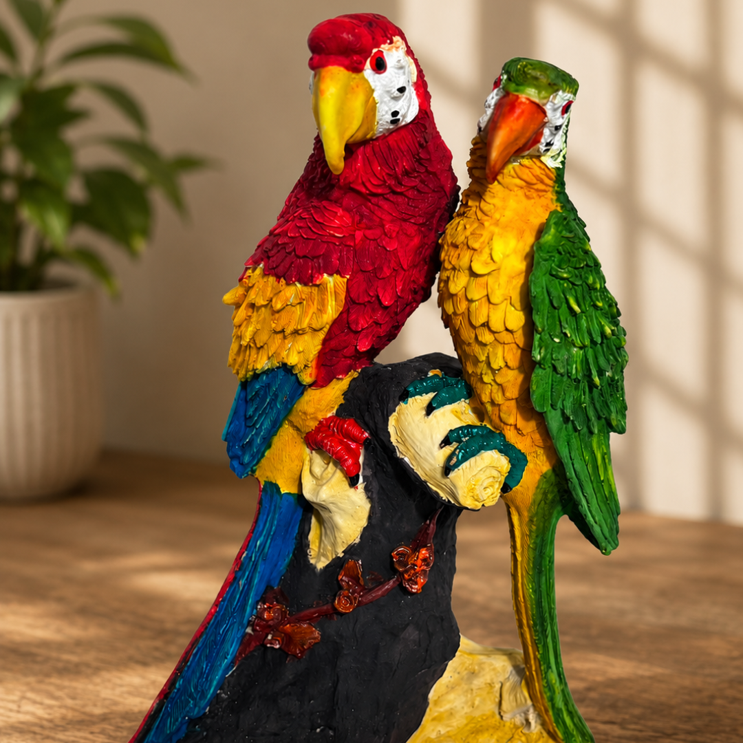 Anima Resin Handmade and Hand Painted Pair of Parrots for Welcome Matte