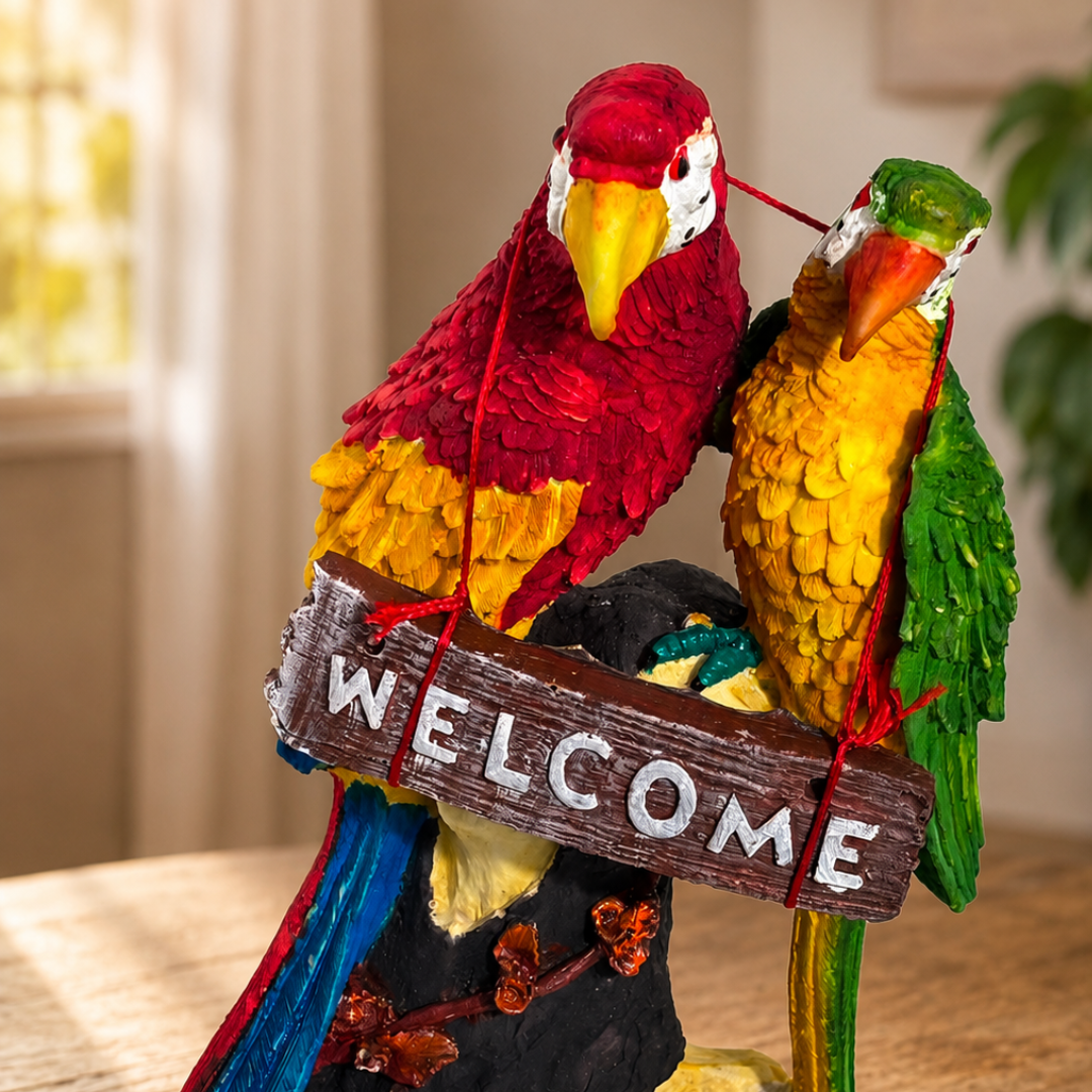 Anima Resin Handmade and Hand Painted Pair of Parrots for Welcome Matte